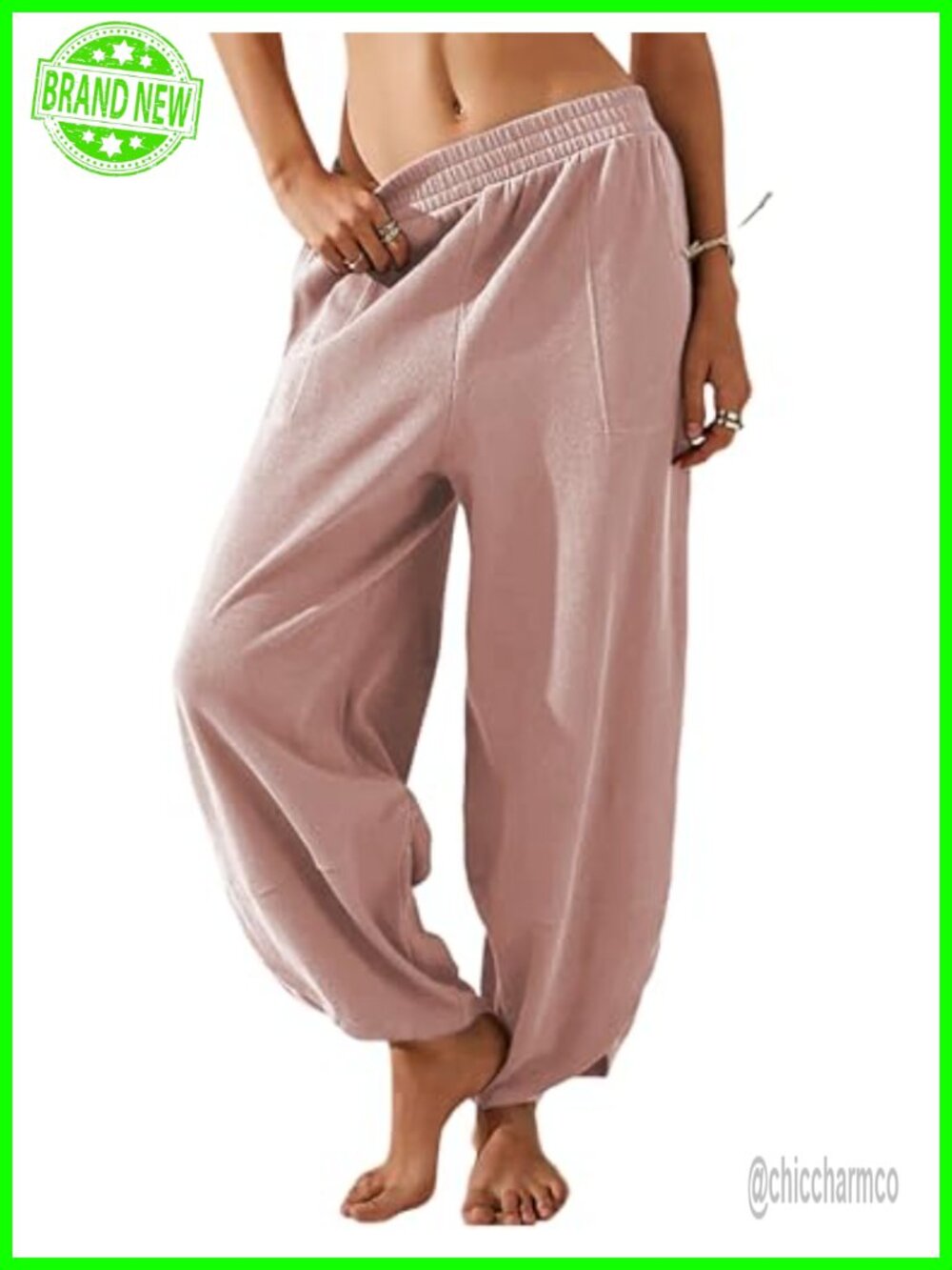 Womens Baggy Wide Leg Palazzo Harem Pants Elastic Waist Pockets